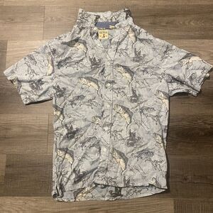 Red Head Brand Co Shirt Mens XL Blue Fish Pattern Short Sleeve Cotton Casual